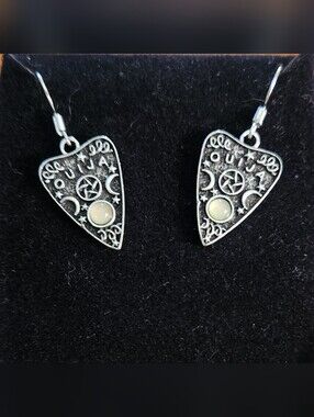 NWOT Gothic Antique Silver Ouija Planchette Drop Earrings